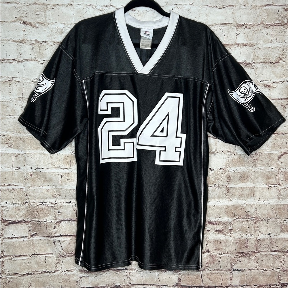 Cadillac Williams NFL Team Apparel Buccaneers Black White Jersey Sz L Vinyl